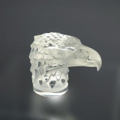 French Lalique Crystal Glass Figural Eagle Head Paperweight, Signed, 20thC