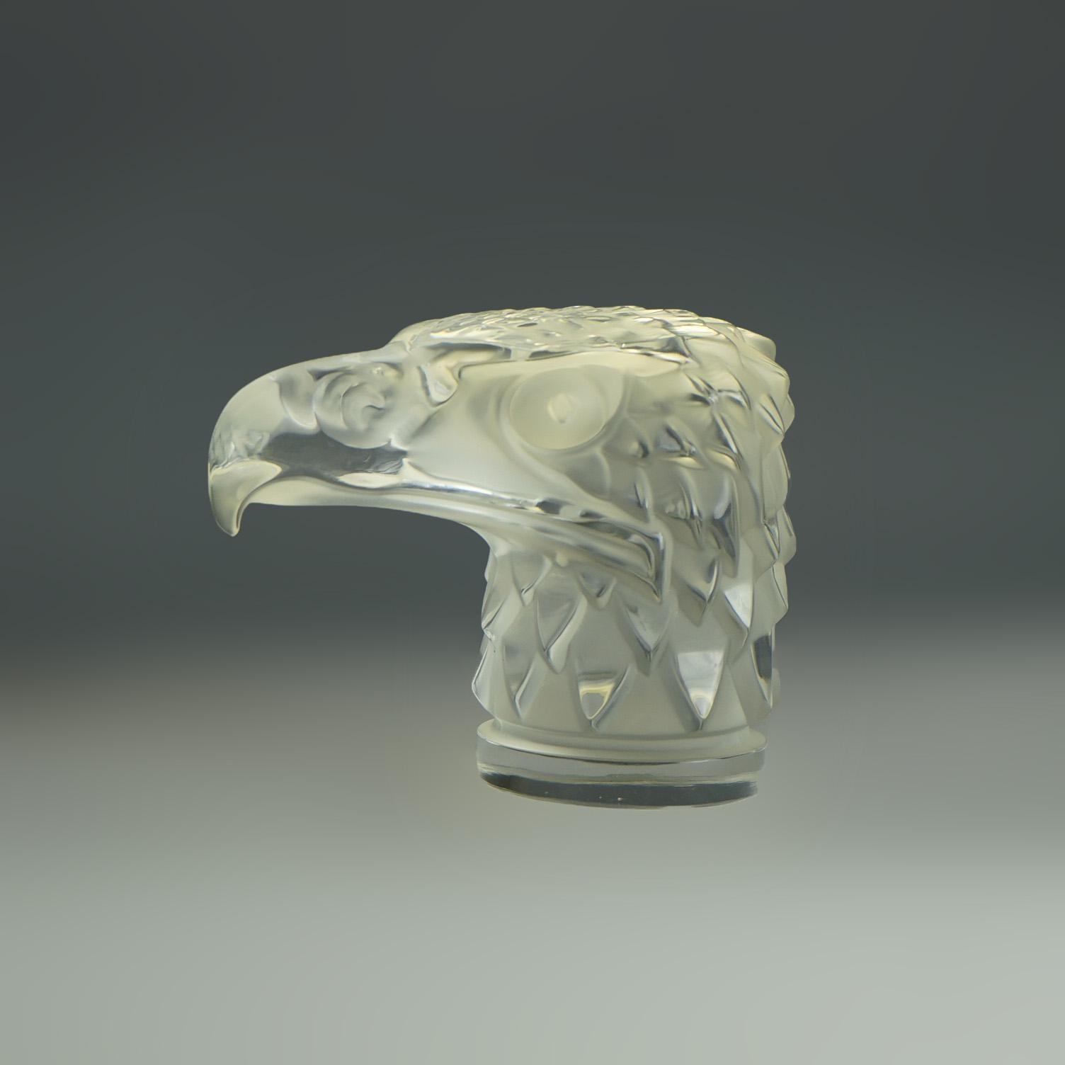 French Lalique Crystal Glass Figural Eagle Head Paperweight, Signed, 20thC In Good Condition In Big Flats, NY