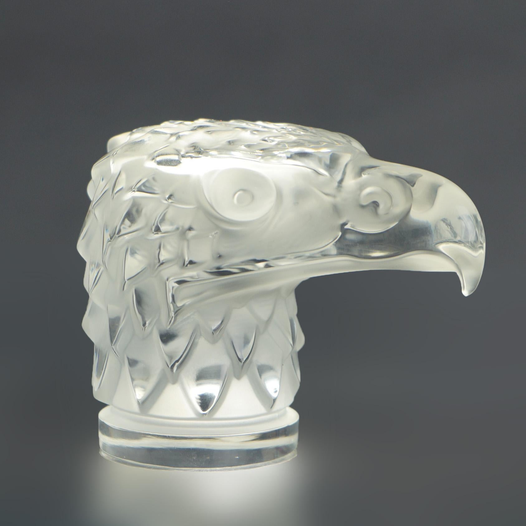 20th Century French Lalique Crystal Glass Figural Eagle Head Paperweight, Signed, 20thC
