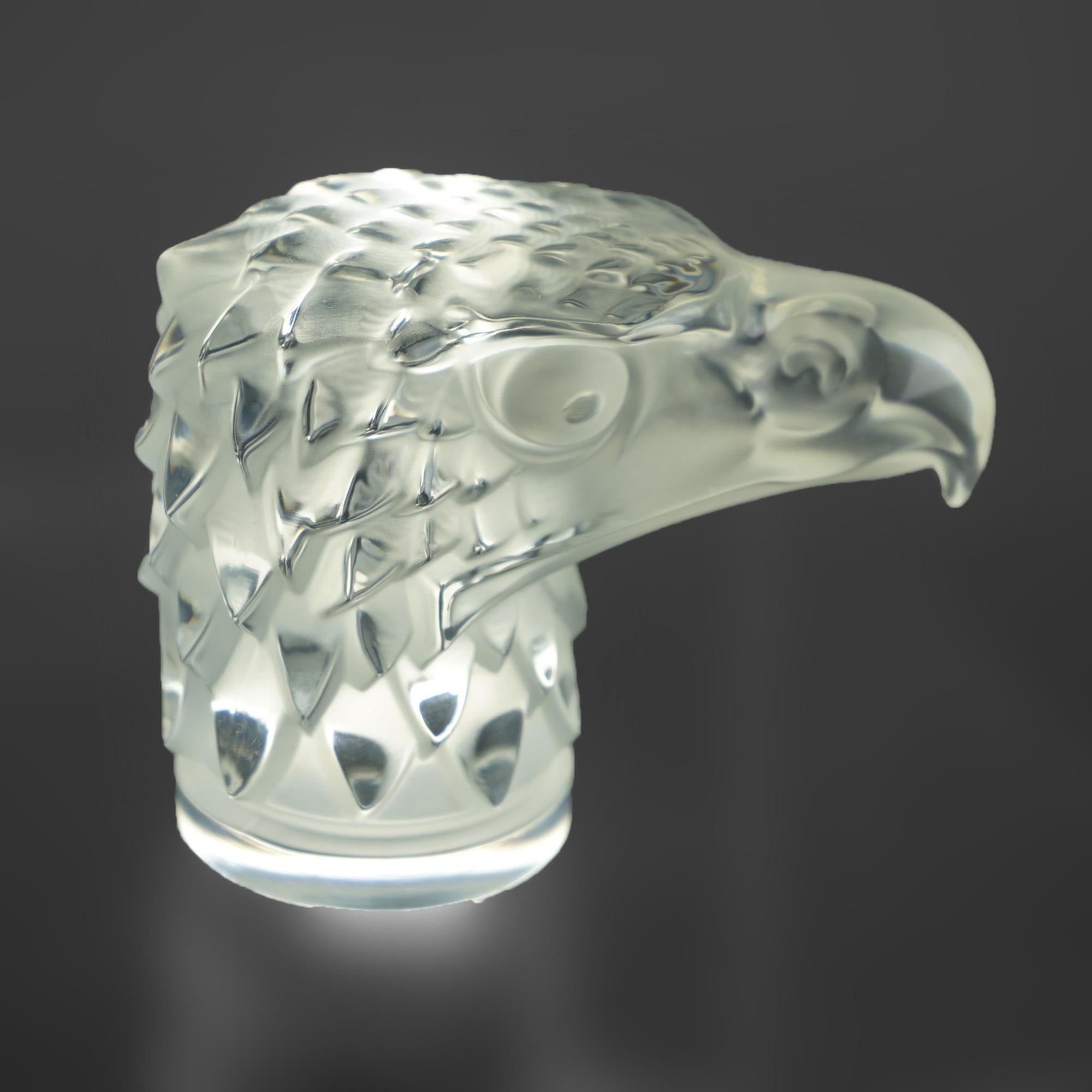 French Lalique Crystal Glass Figural Eagle Head Paperweight, Signed, 20thC For Sale 1