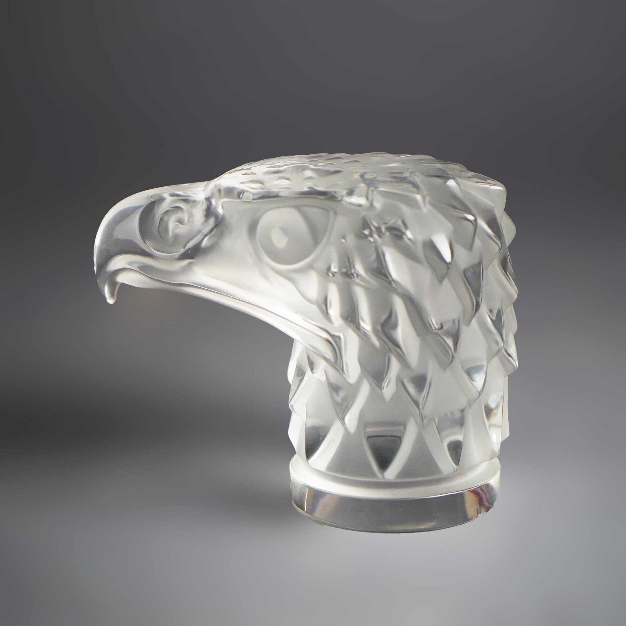 French Lalique Crystal Glass Figural Eagle Head Paperweight, Signed, 20thC For Sale 2