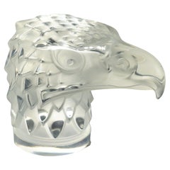 French Lalique Crystal Glass Figural Eagle Head Paperweight, Signed, 20thC