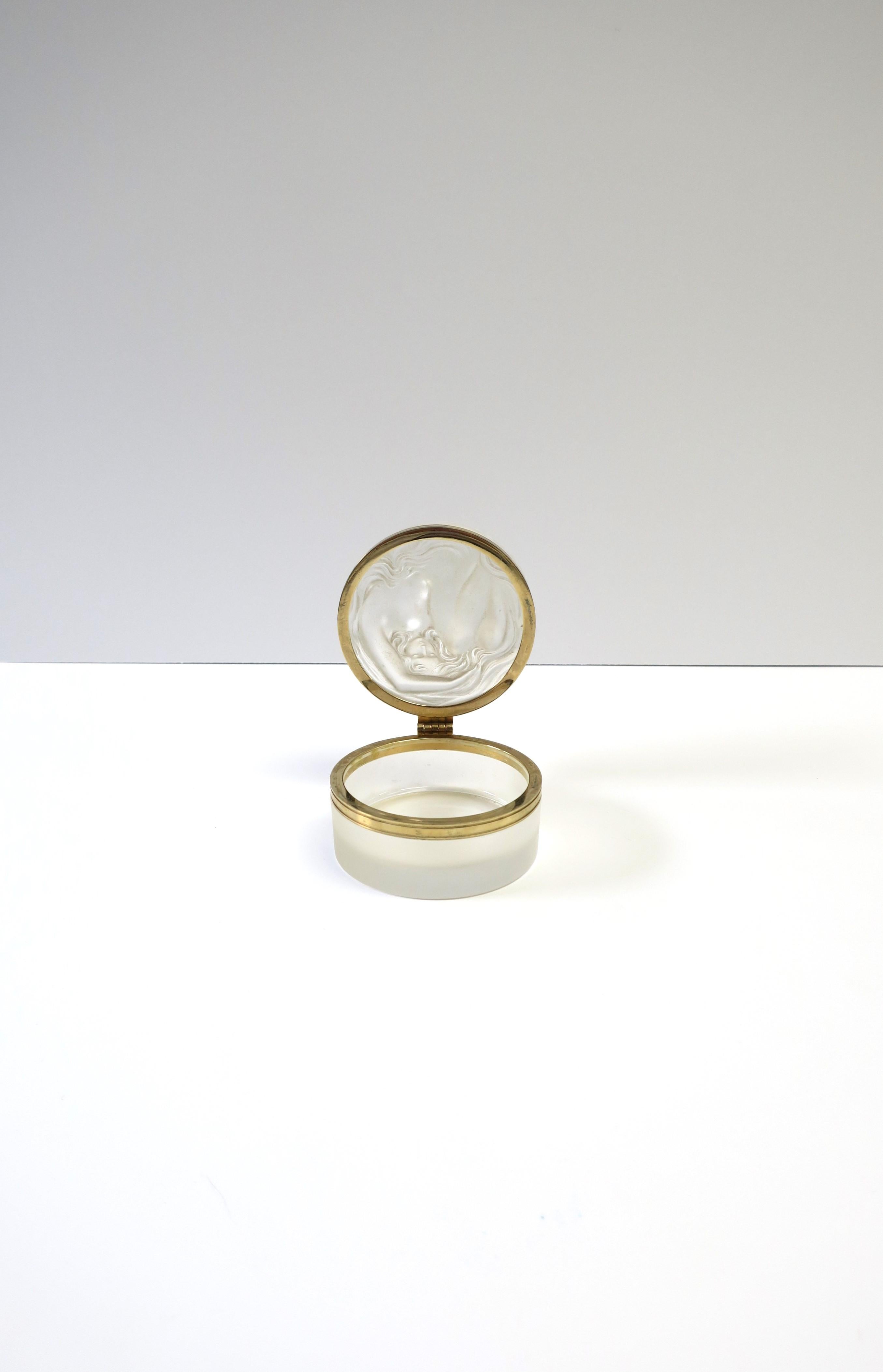 Schmuckkästchen aus Kristall mit weiblicher Figur aus Lalique-Kristall im Jugendstil, Französisch im Angebot 1