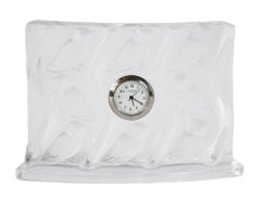 French Lalique Crystal Owl Table Clock