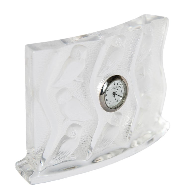 Horloge de table hibou en cristal Lalique En vente sur 1stDibs
