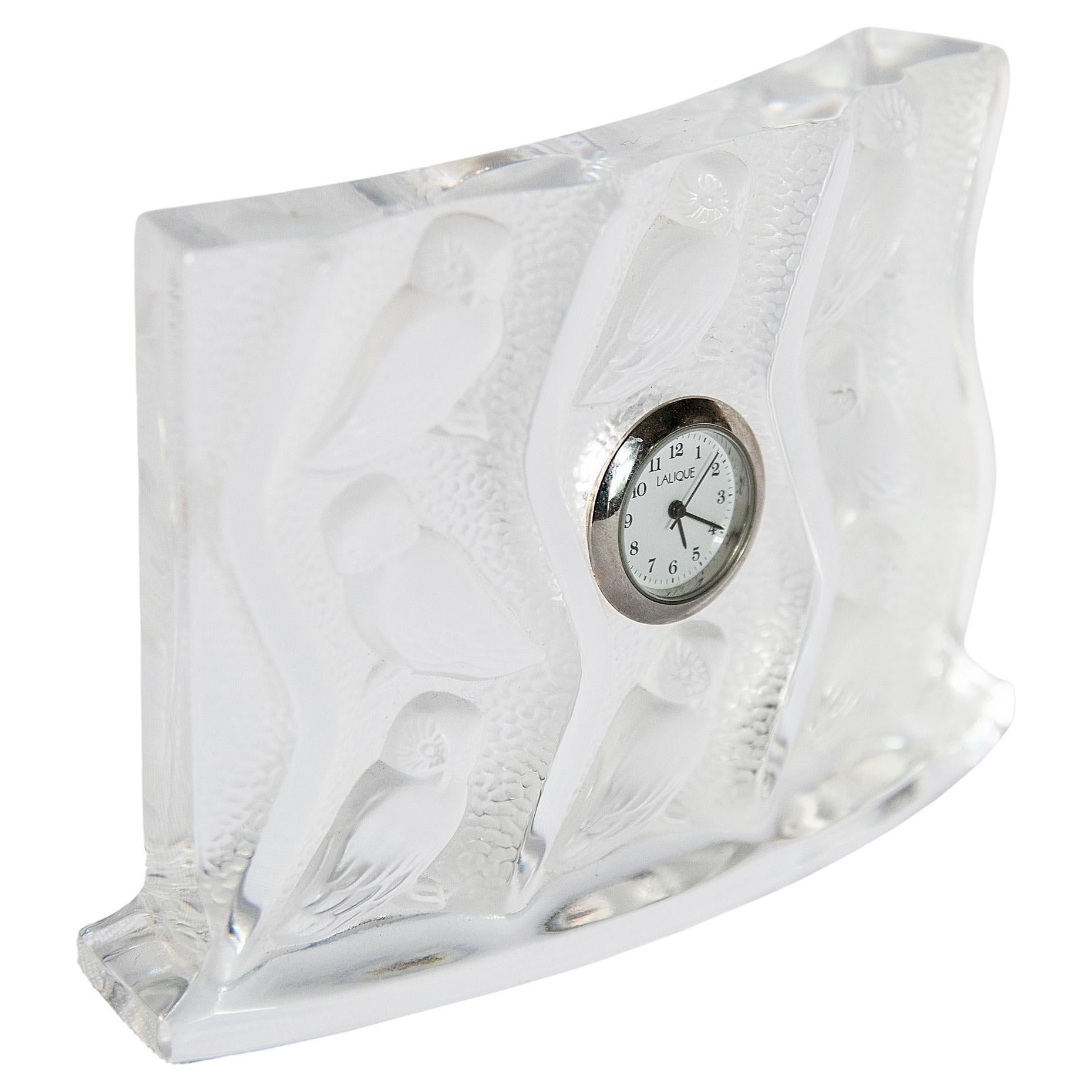 Reloj de sobremesa búho de cristal francés de Lalique
