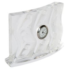 French Lalique Crystal Owl Table Clock 