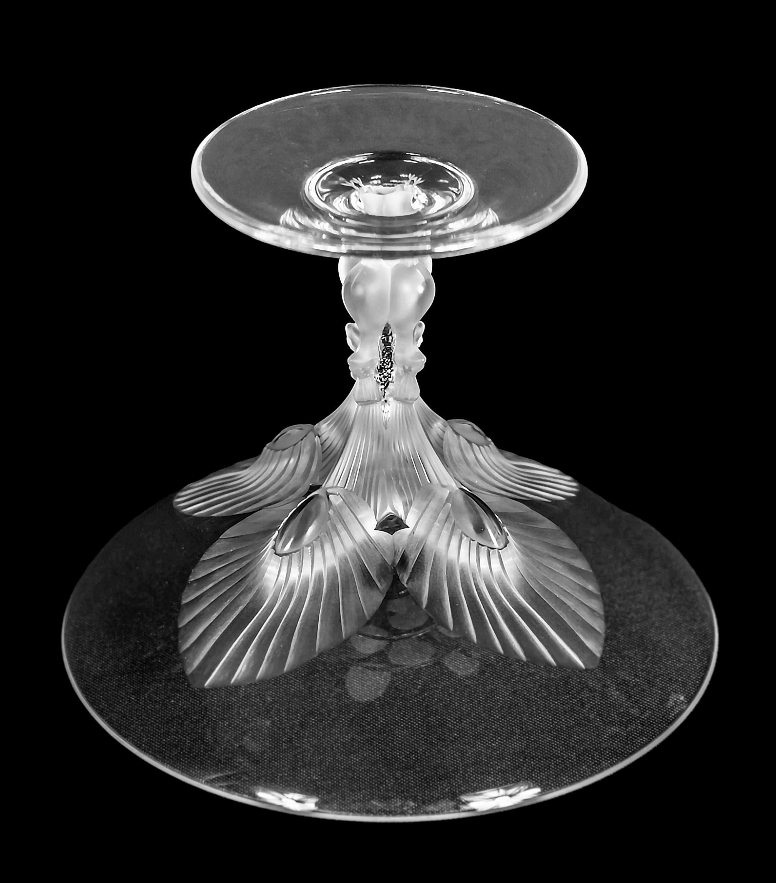 Hand-Crafted French Lalique Crystal Virginia Design Footed Bowl/Coupe For Sale