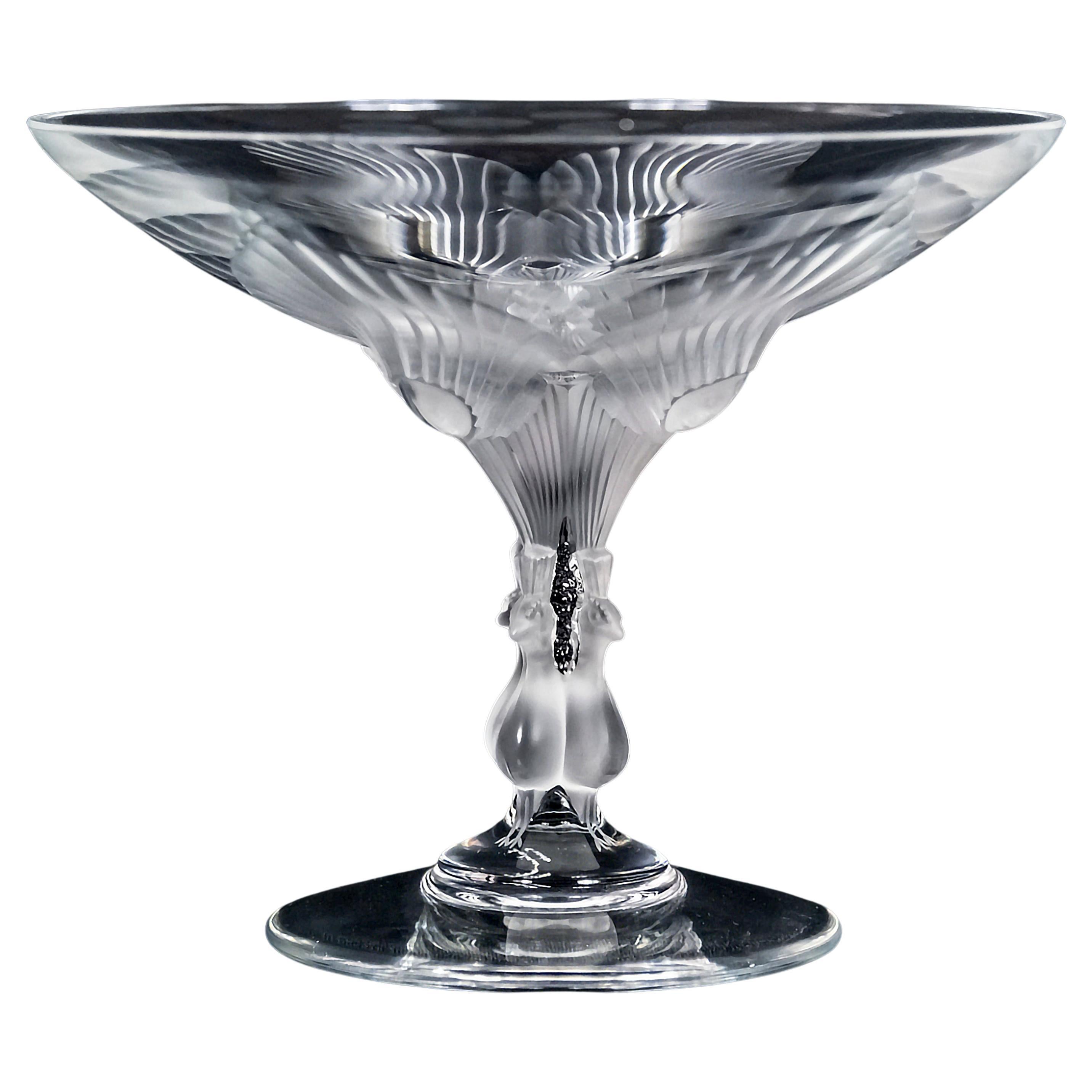 French Lalique Crystal Virginia Design Footed Bowl/Coupe