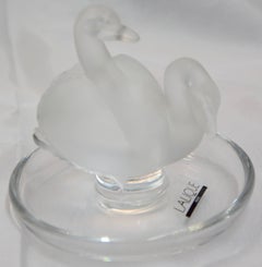 Lalique Deux Cygnes Pair of Swans Clear and Satin Crystal Ring Dish