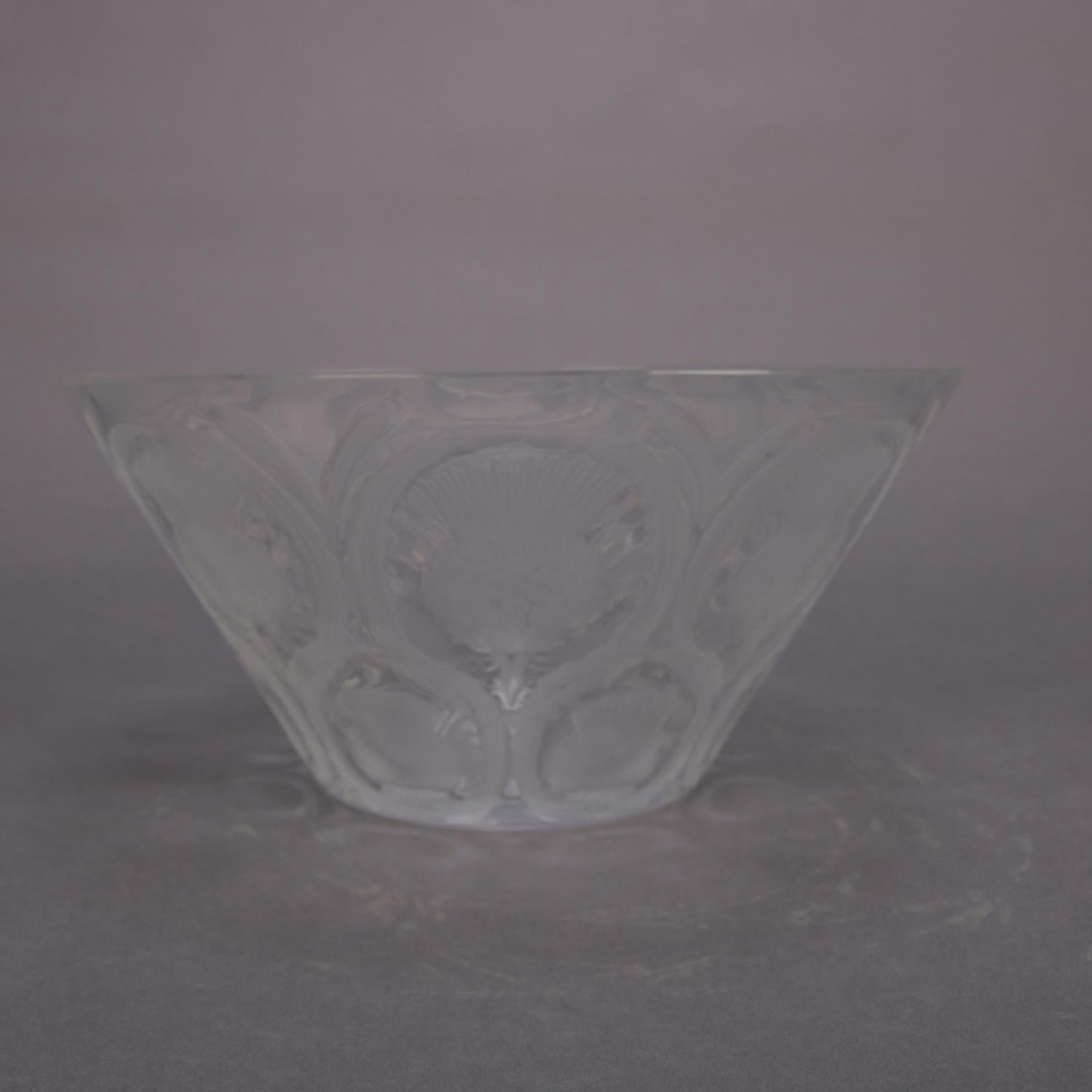 French Lalique Frosted & Clear Crystal Blooming Thistle Center Bowl 20th Century In Good Condition In Big Flats, NY