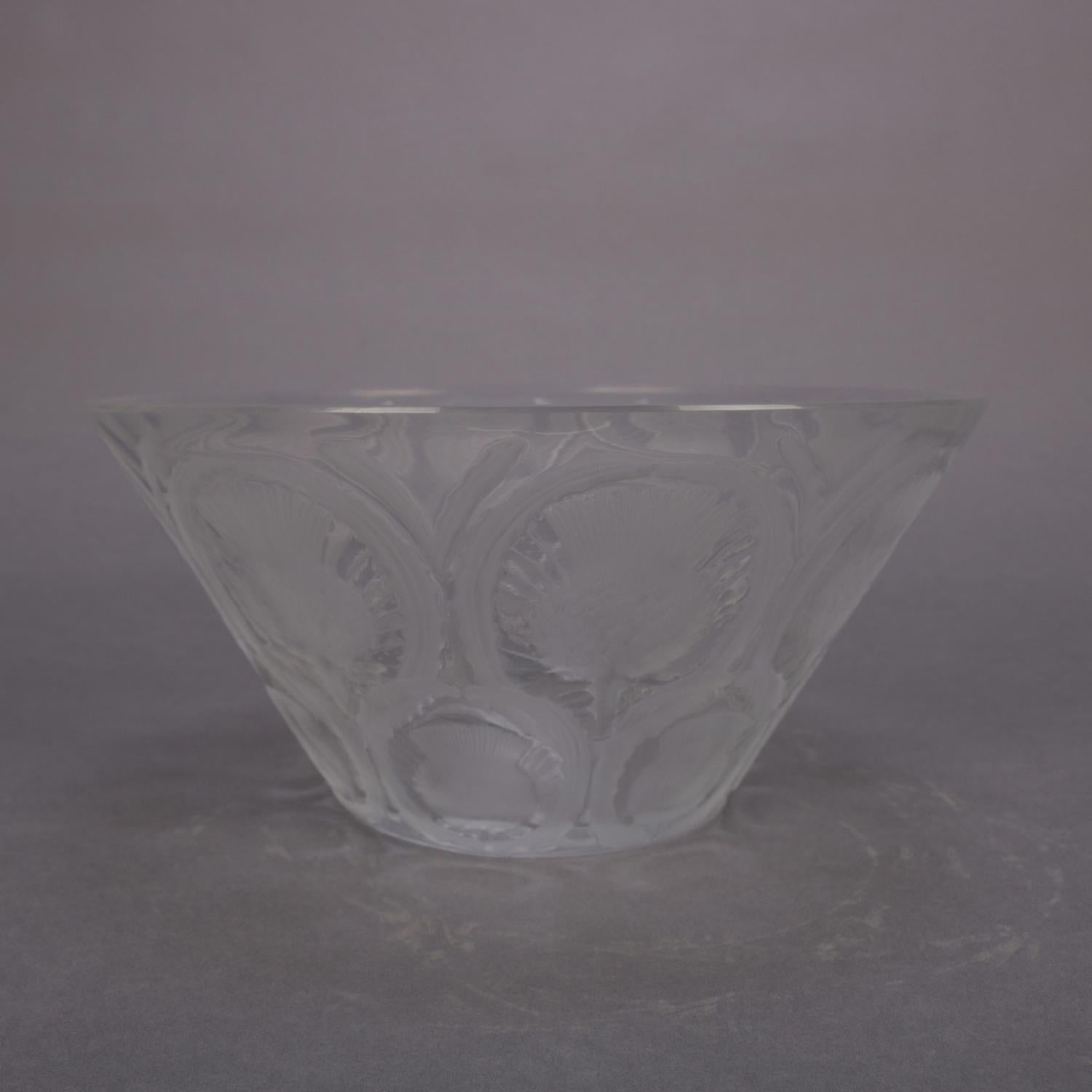 French Lalique Frosted & Clear Crystal Blooming Thistle Center Bowl 20th Century 1