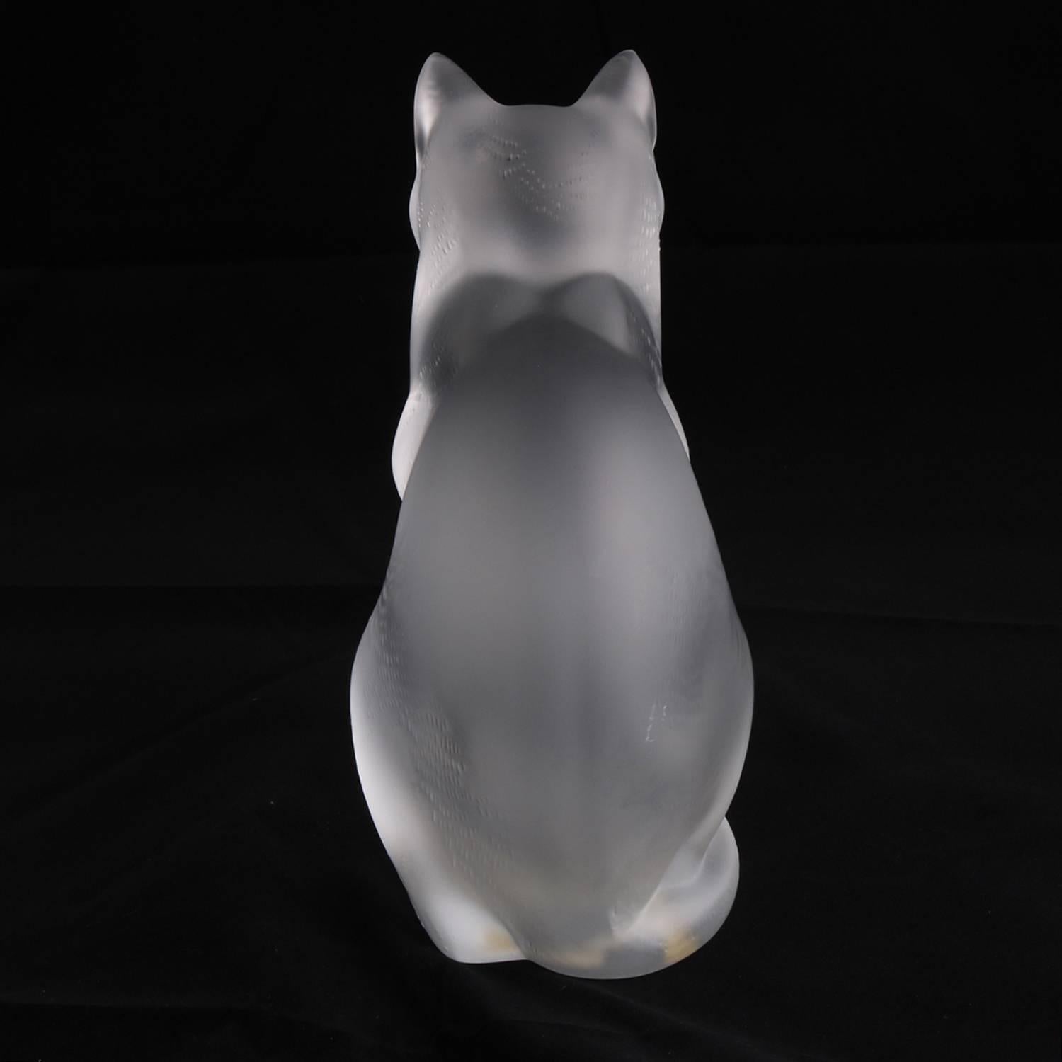 French Lalique Frosted Crystal Sitting Cat Sculpture, Style No. 1160300 In Good Condition In Big Flats, NY