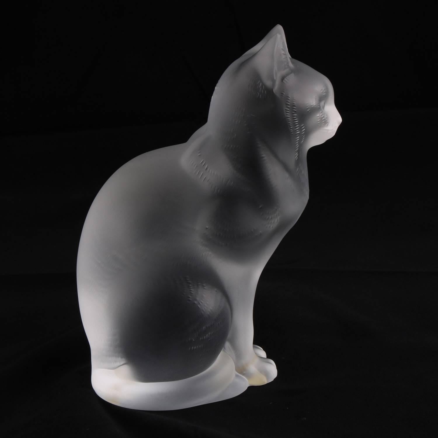 French Lalique Frosted Crystal Sitting Cat Sculpture, Style No. 1160300 1