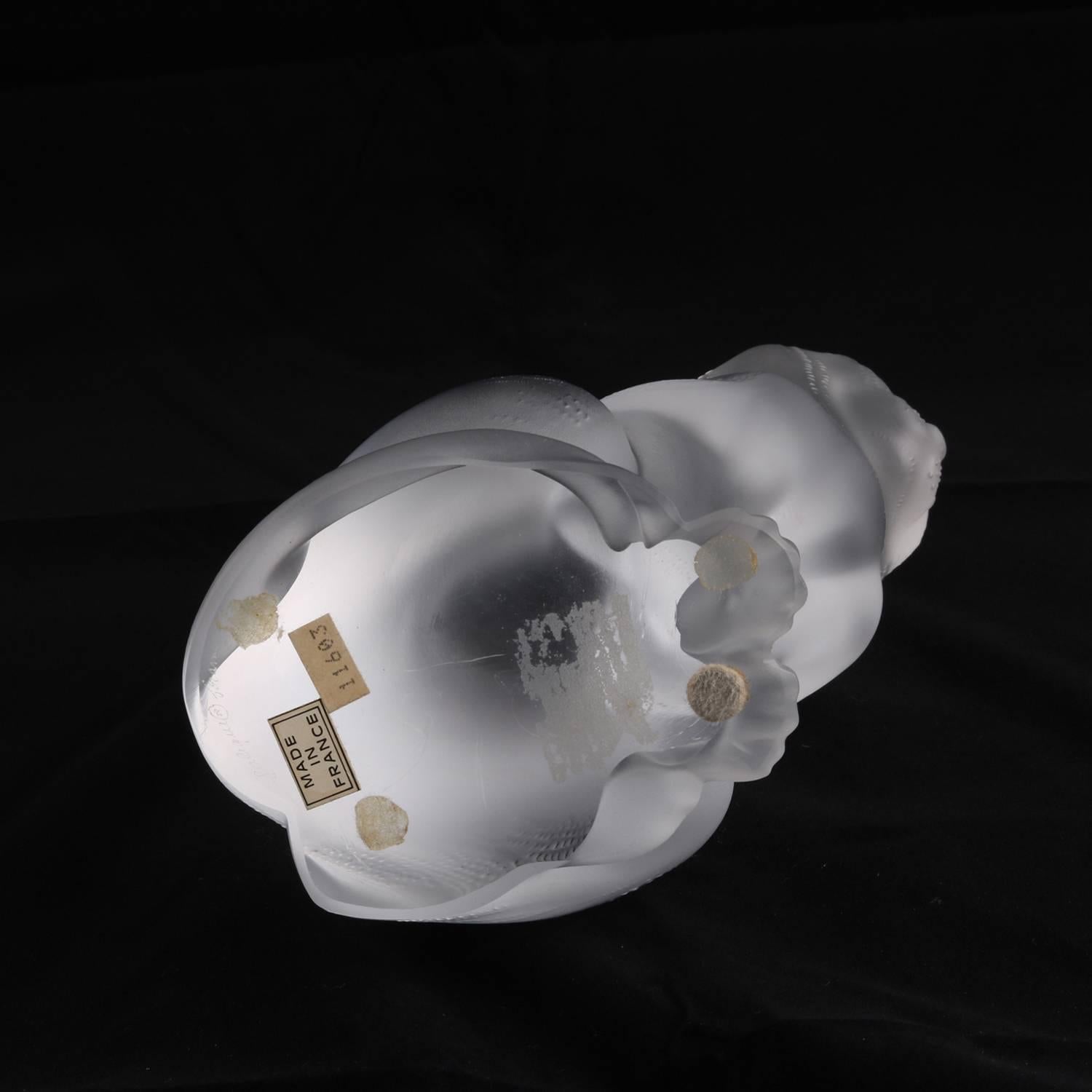French Lalique Frosted Crystal Sitting Cat Sculpture, Style No. 1160300 1
