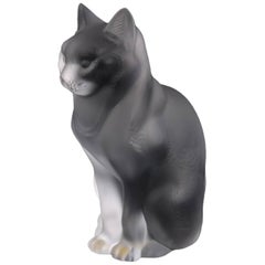 French Lalique Frosted Crystal Sitting Cat Sculpture, Style No. 1160300