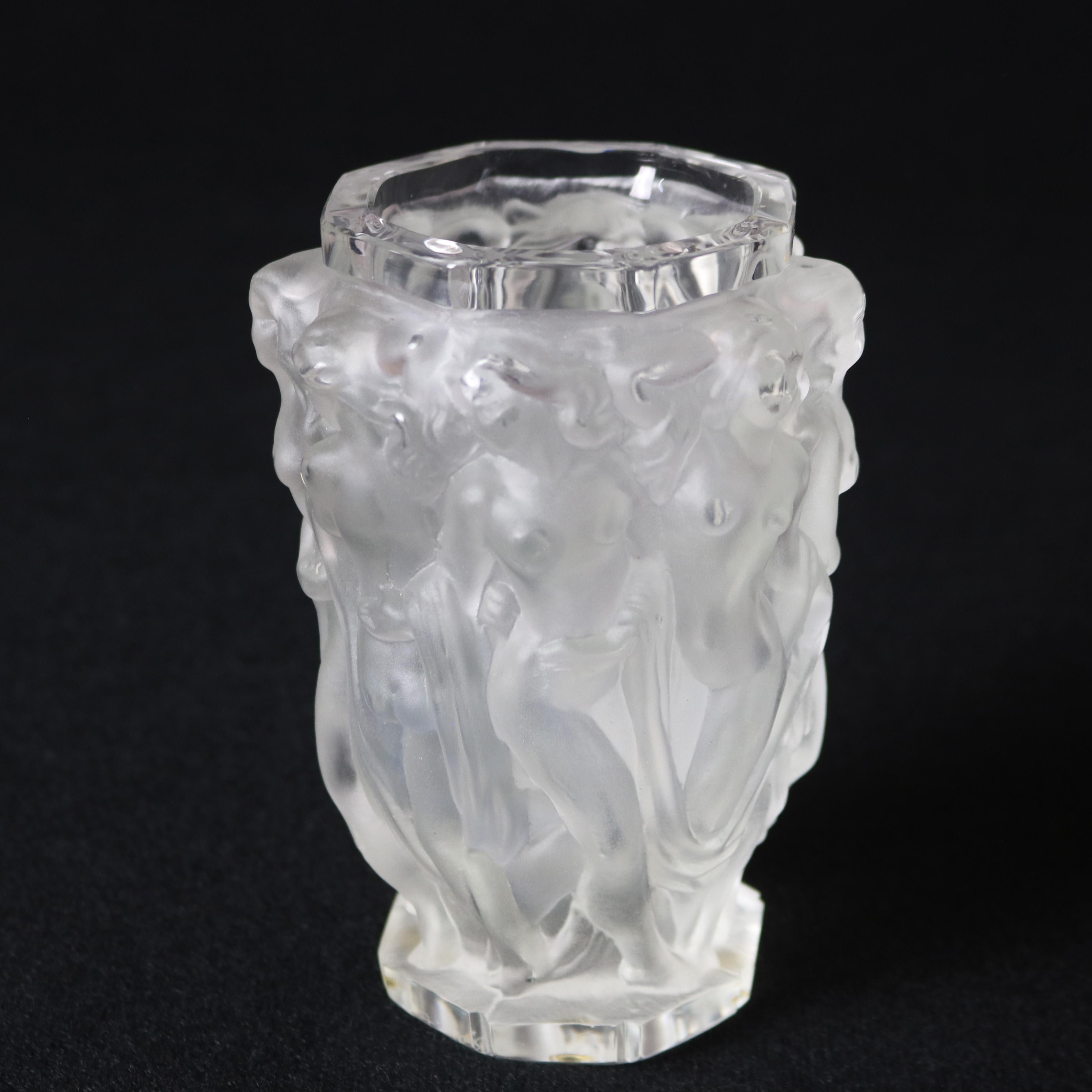 20th Century French Lalique School Art Deco Figural Art Glass Vase, circa 1920 For Sale