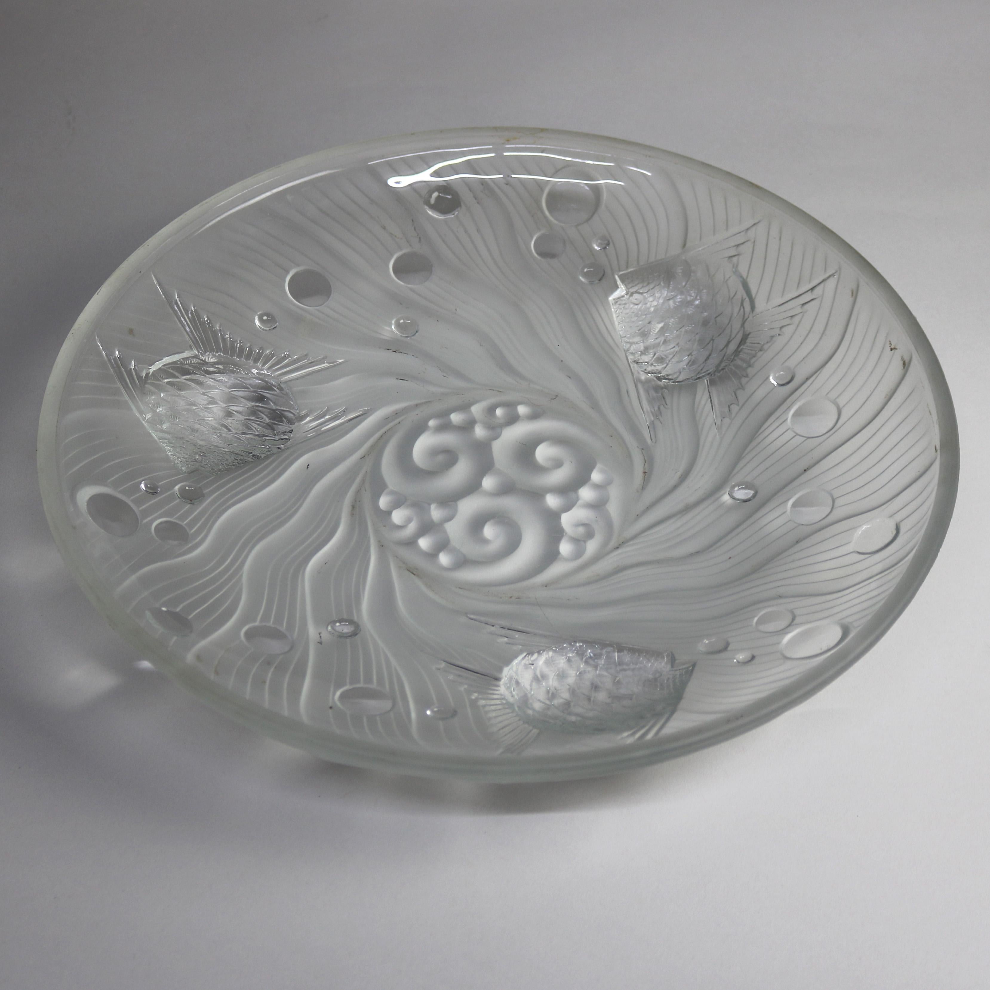 French Lalique School Art Glass Center Bowl with Goldfish, 20th C 1