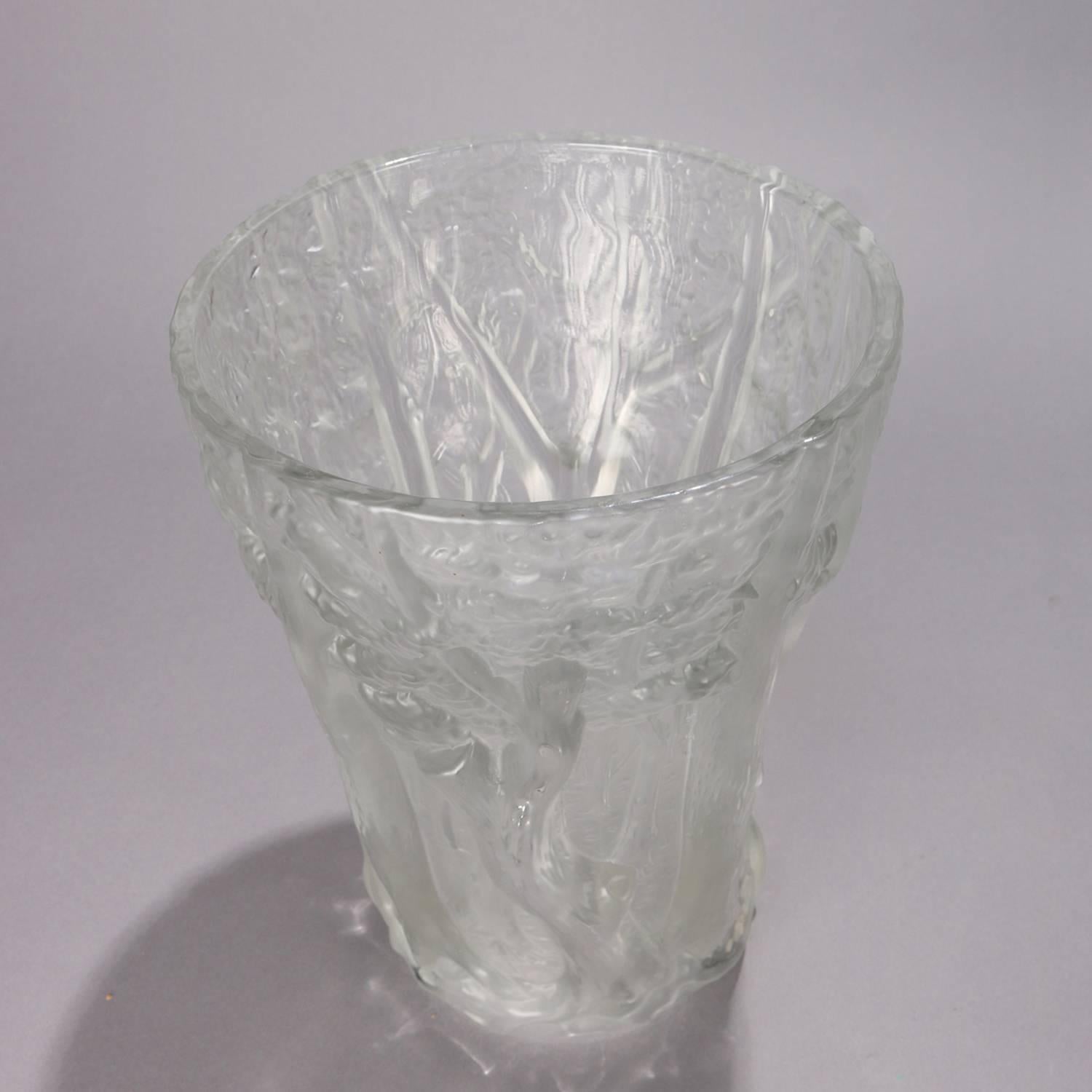 French Lalique School Frosted Crystal High Relief Woodland Vase, 20th Century 2