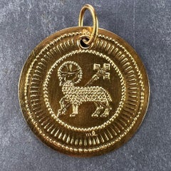 French Lamb of God 18K Yellow Gold Religious Medal Pendant