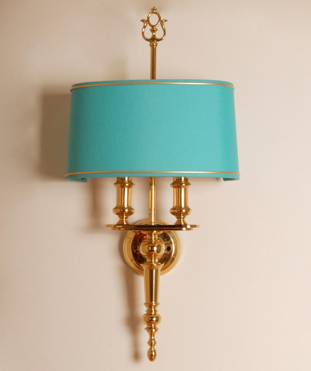Lámparas francesas Imperio Bouillotte Imperio Apliques de pared Regencia Oro y Azul Un par en venta 3