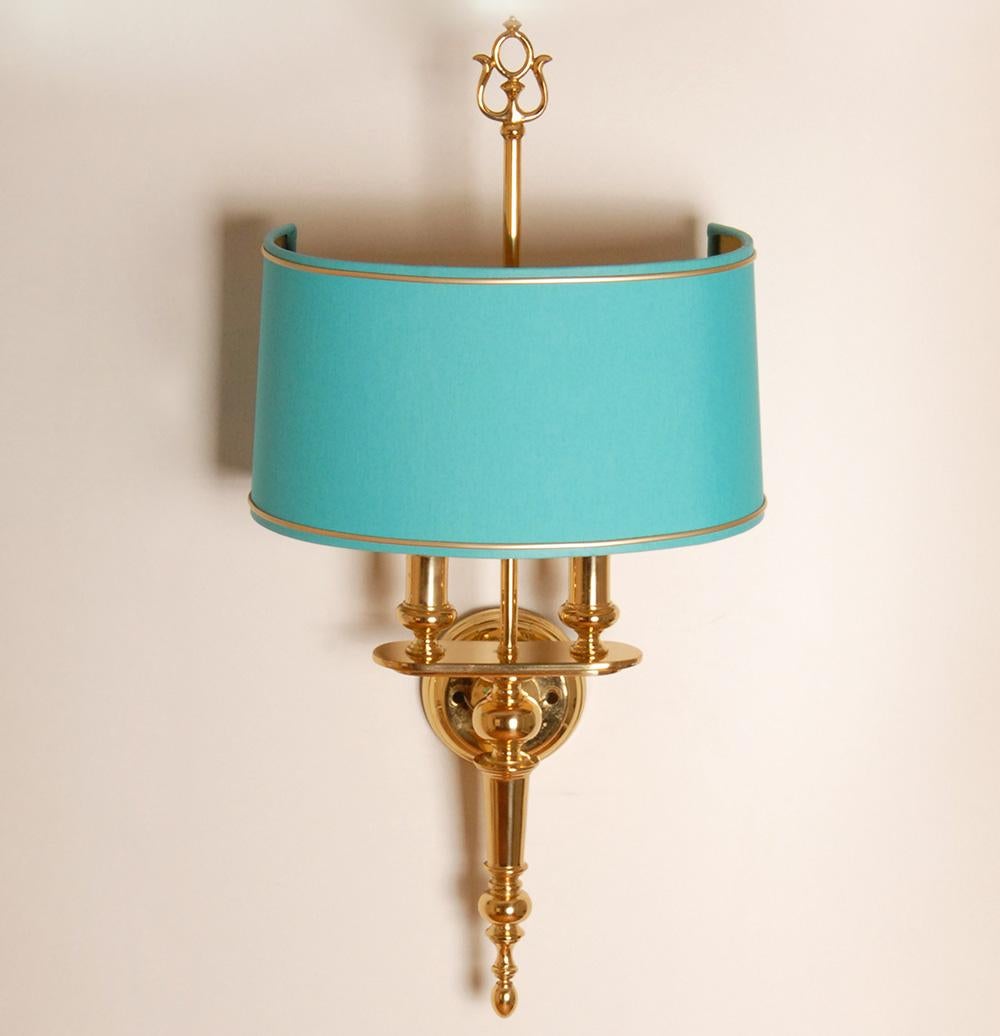 Lámparas francesas Imperio Bouillotte Imperio Apliques de pared Regencia Oro y Azul Un par en venta 4