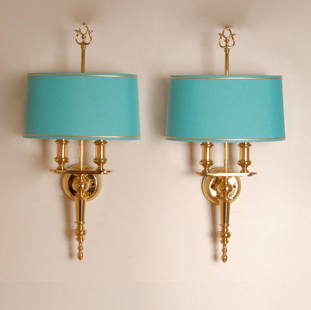 Lámparas francesas Imperio Bouillotte Imperio Apliques de pared Regencia Oro y Azul Un par en venta 5