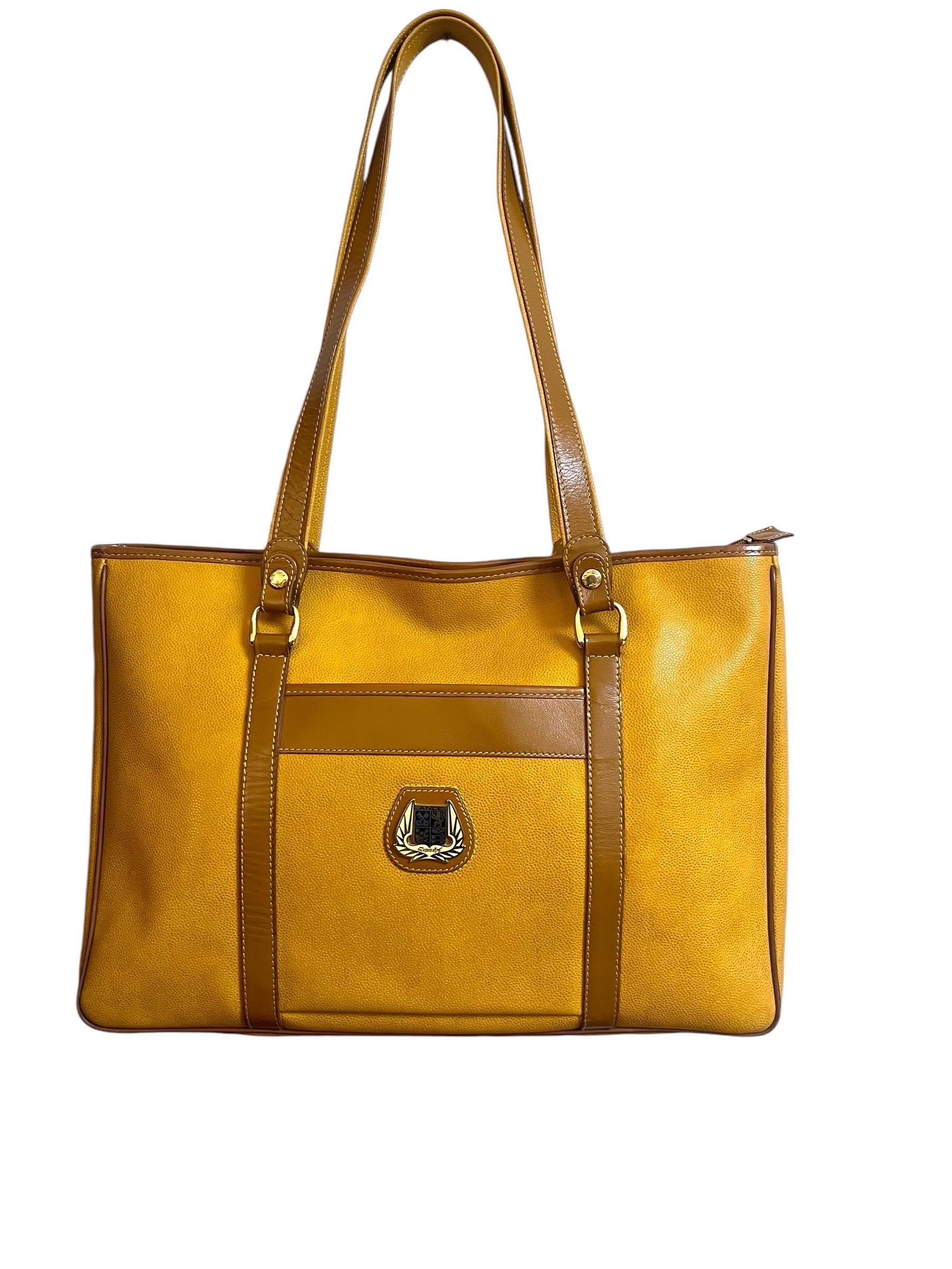 French Lancel handbag - leather - mustard & brown - vintage - fashion - Paris In Good Condition In Beuzevillette, FR