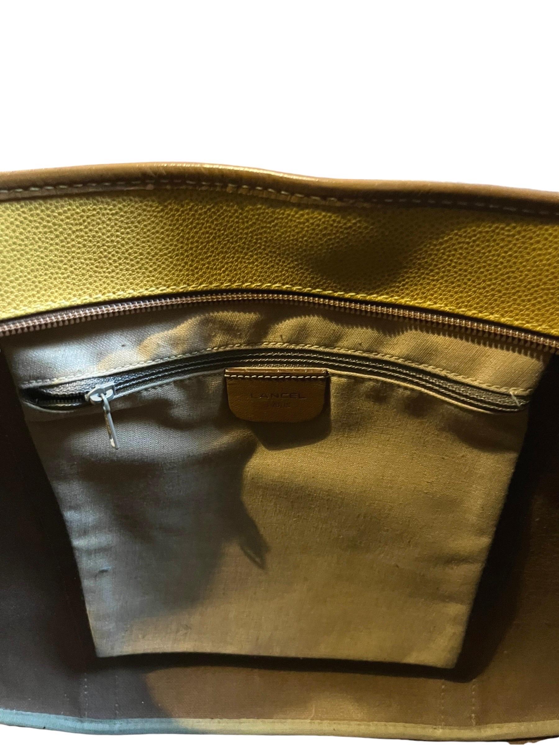 Leather French Lancel handbag - leather - mustard & brown - vintage - fashion - Paris