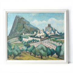 French Landscape Antique Oil Painting Attributed To Adrian Paul Allinson, 1920s