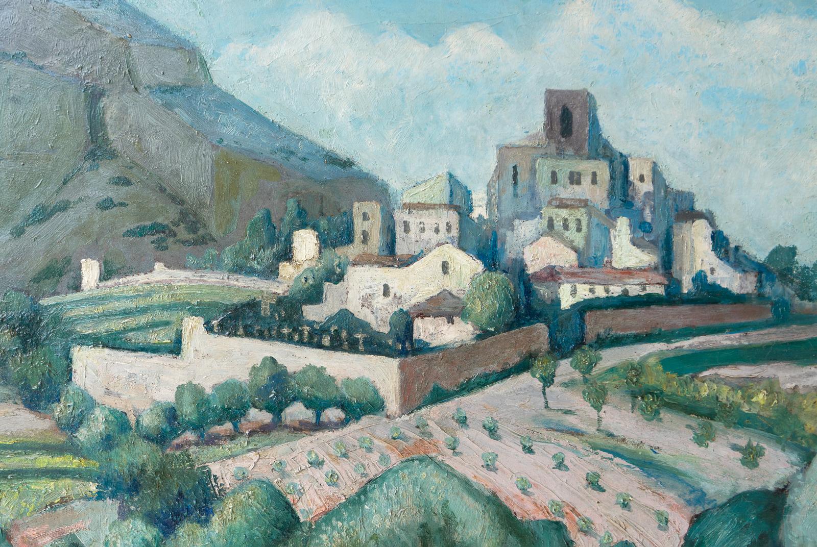 French Landscape Antique Oil Painting Attributed To Adrian Paul Allinson, 1920s In Good Condition For Sale In Bristol, GB