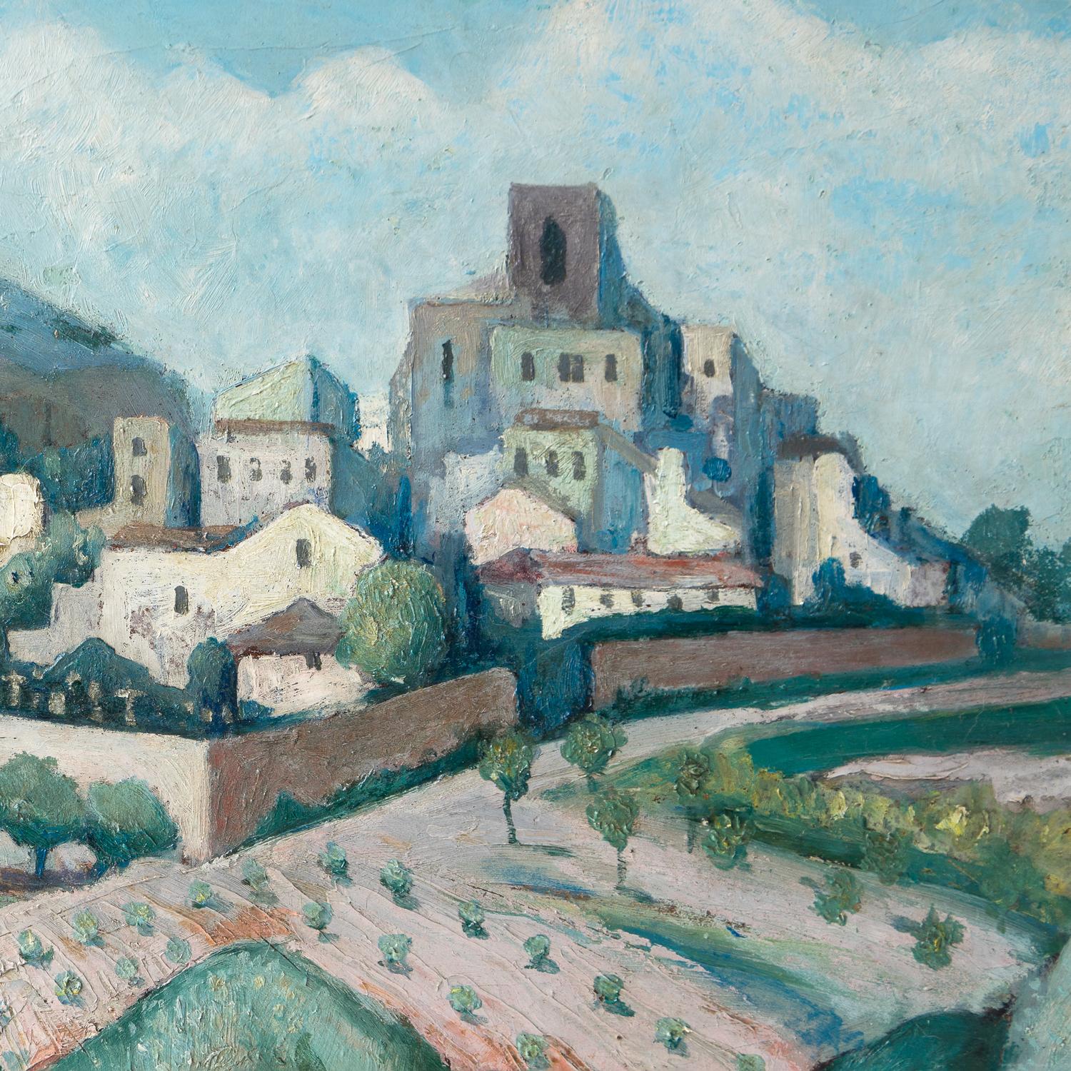 Canvas French Landscape Antique Oil Painting Attributed To Adrian Paul Allinson, 1920s For Sale