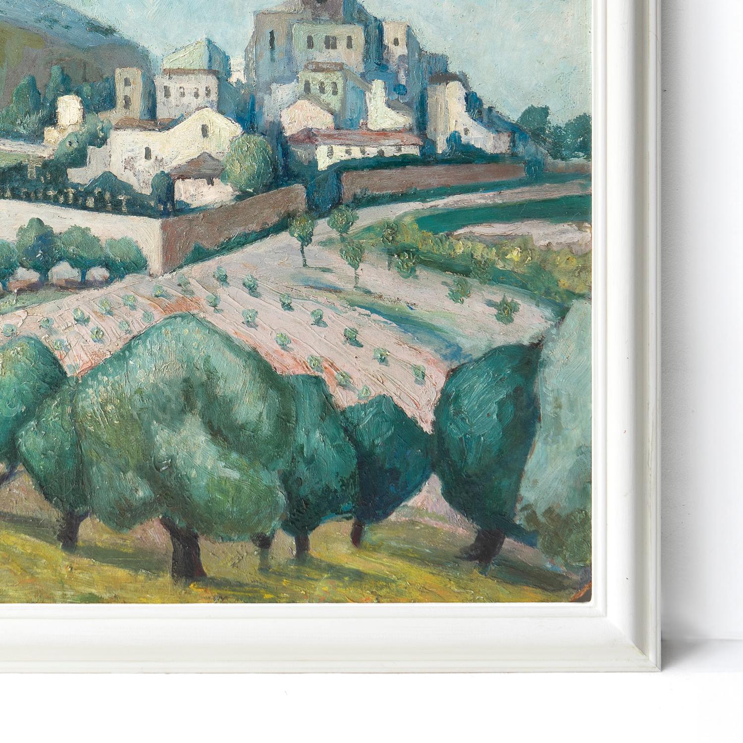 French Landscape Antique Oil Painting Attributed To Adrian Paul Allinson, 1920s For Sale 2