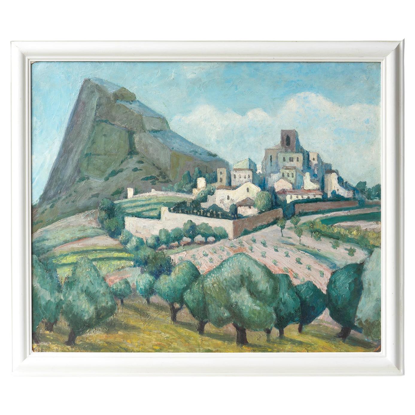 French Landscape Antique Oil Painting Attributed To Adrian Paul Allinson, 1920s For Sale