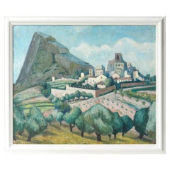 French Landscape Antique Oil Painting Attributed To Adrian Paul Allinson, 1920s