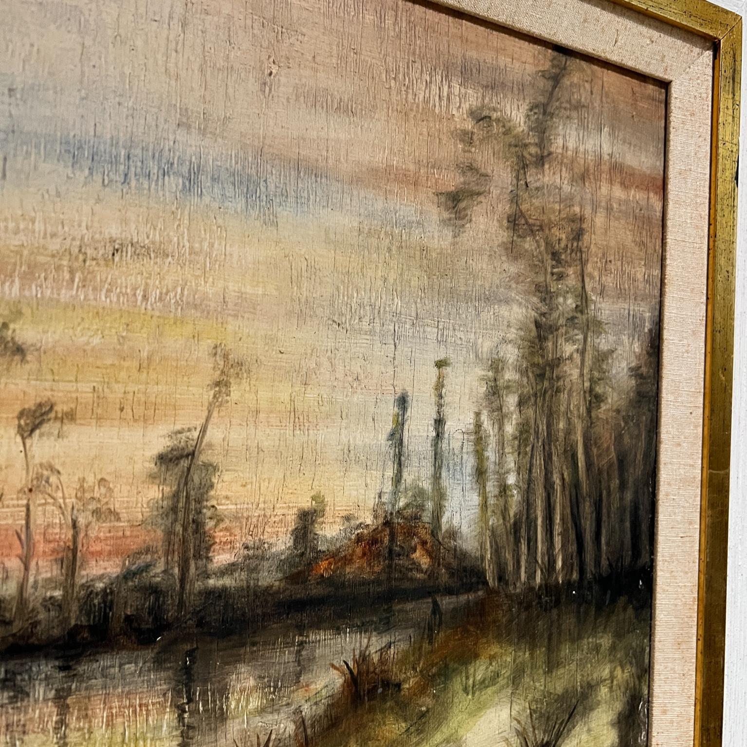 Legno Paesaggio francese Arte impressionista Pittura a olio originale firmata in vendita