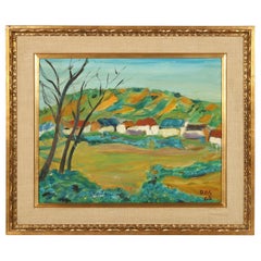 French Landscape Oil on Canvas in Gilt Frame