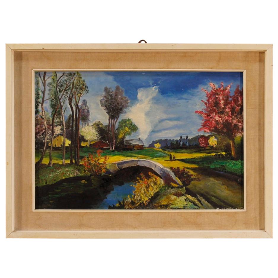 French Landscape Painting in Impressionist Style, 20th Century For Sale