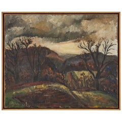 French Landscape Painting of Rolling Hills