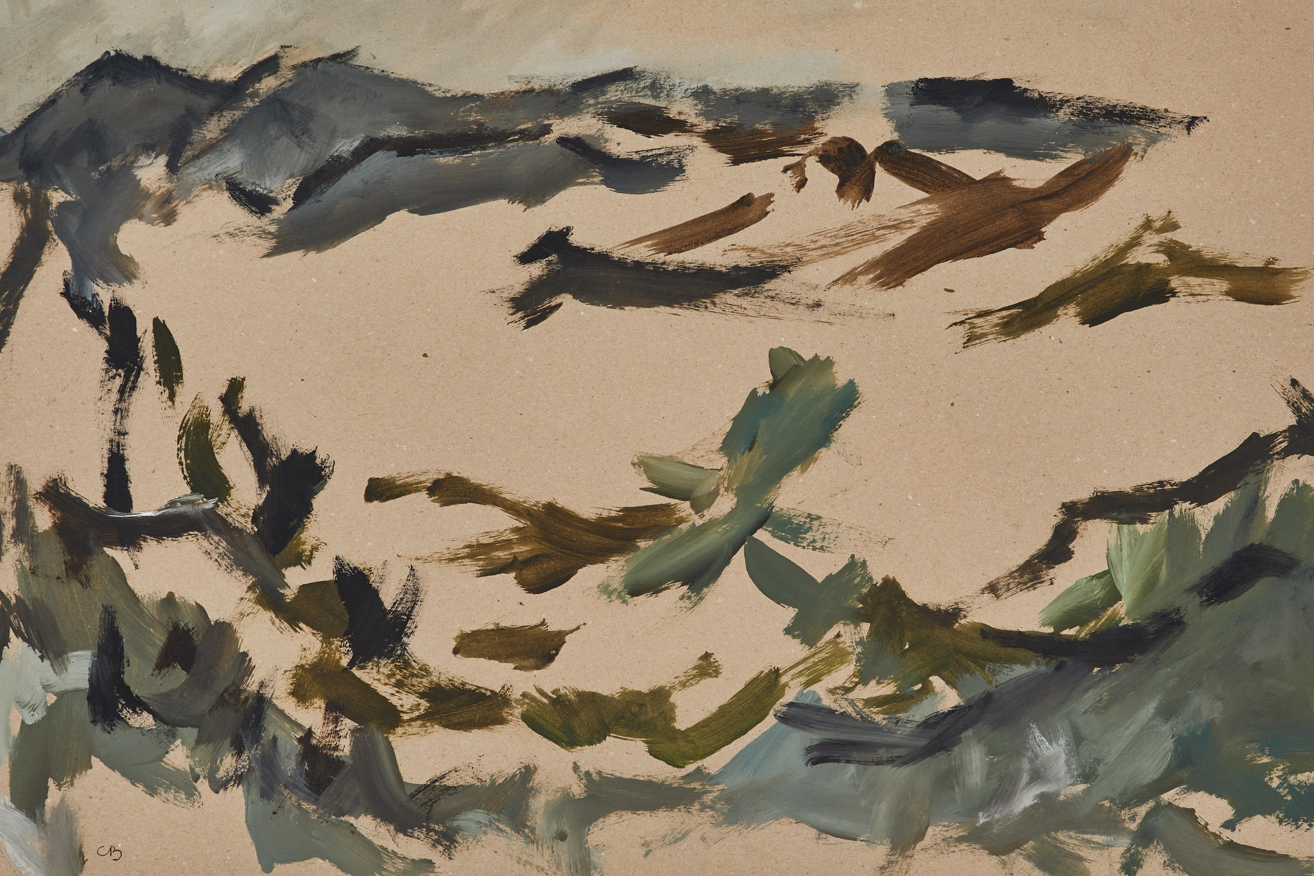 French landscape painting on paper by Caroline Beauzon, newly framed in walnut.