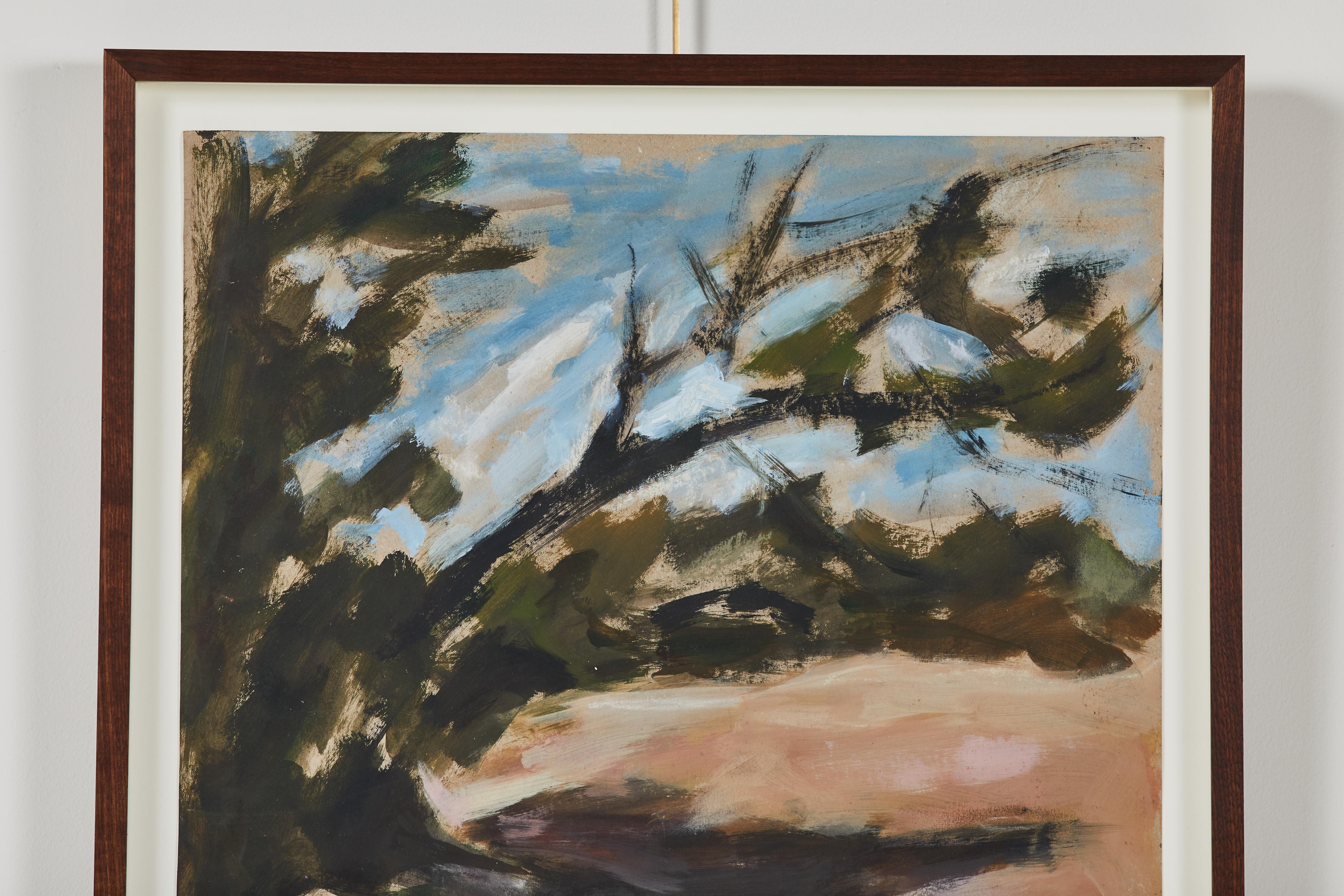 French Landscape Painting on Paper by Caroline Beauzon In New Condition In Los Angeles, CA