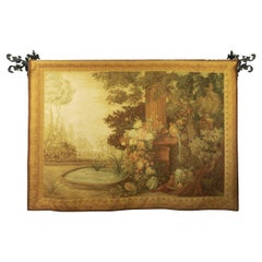 French Landscape Scene Handwoven Large Tapestry with Heavy Rod