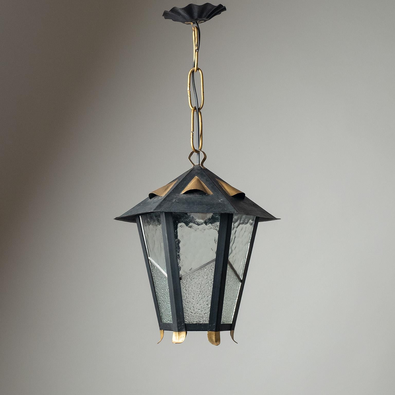 French Lantern, 1960s, Steel and Textured Glass 1