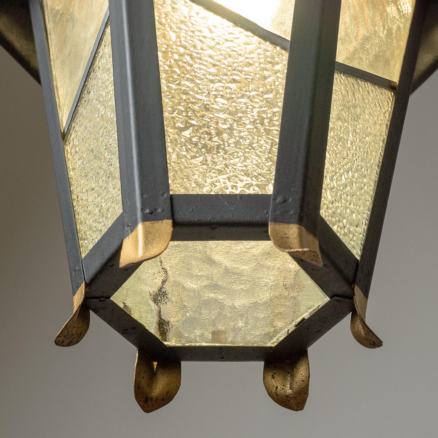 French Lantern, 1960s, Steel and Textured Glass 3