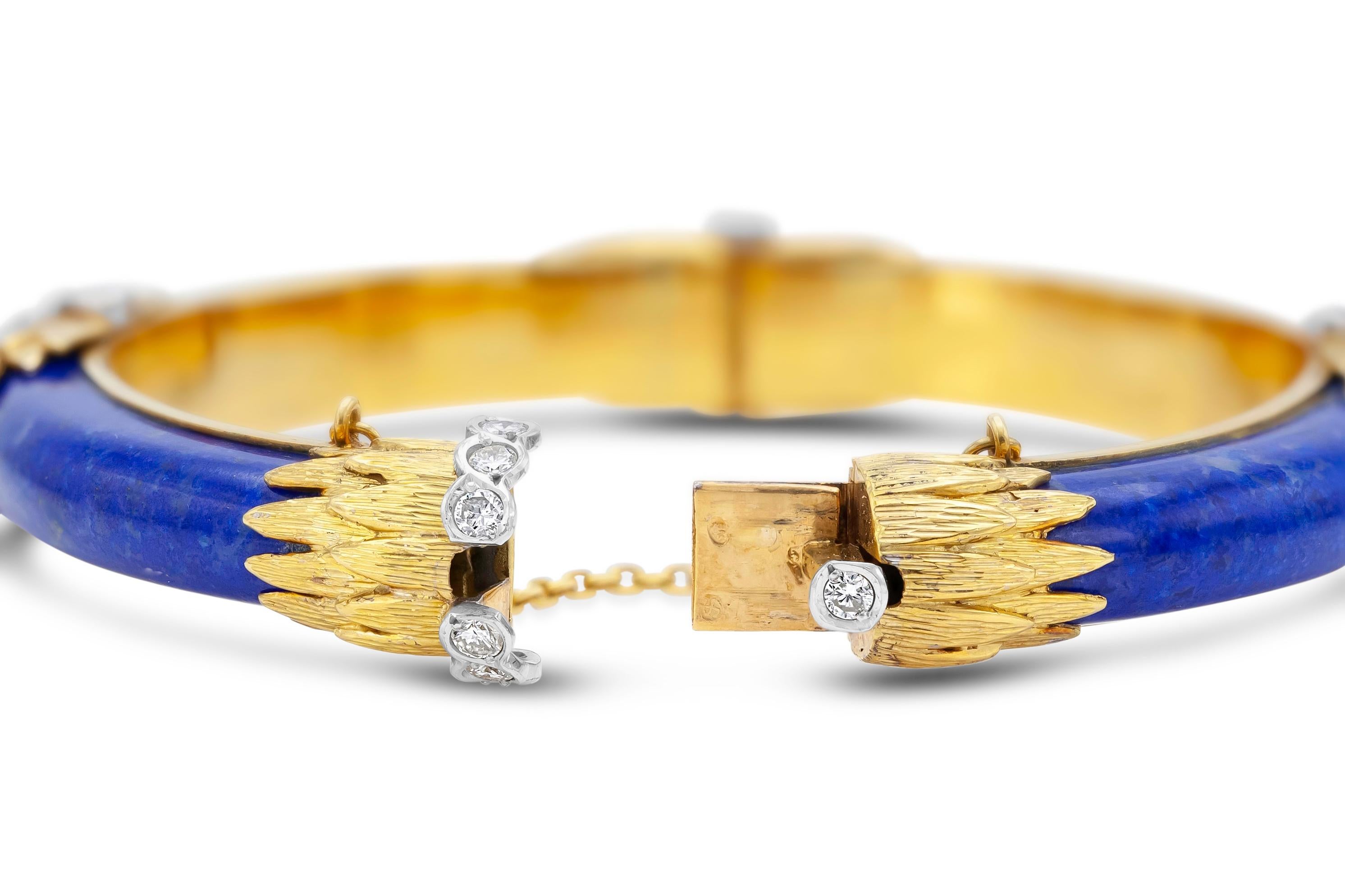 Round Cut French Lapis and Diamond Bangle Bracelet For Sale