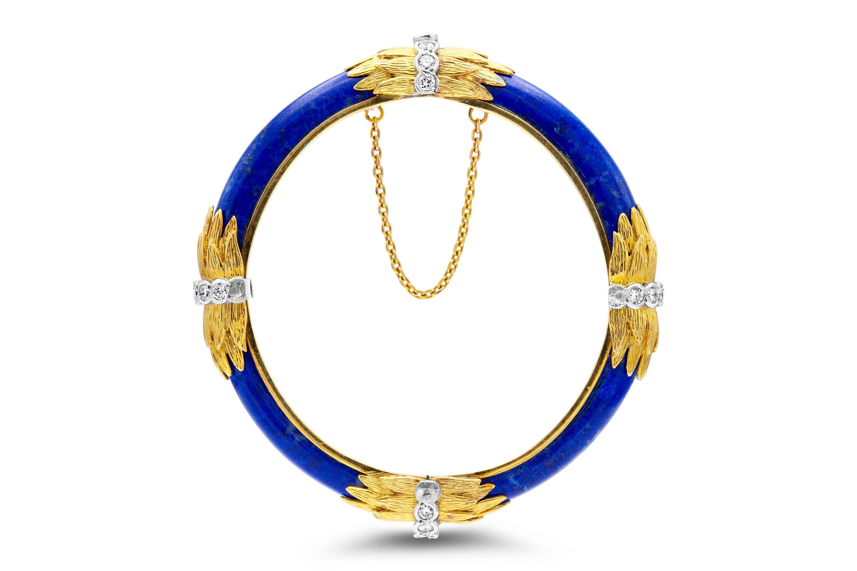 French Lapis and Diamond Bangle Bracelet In Good Condition For Sale In New York, NY