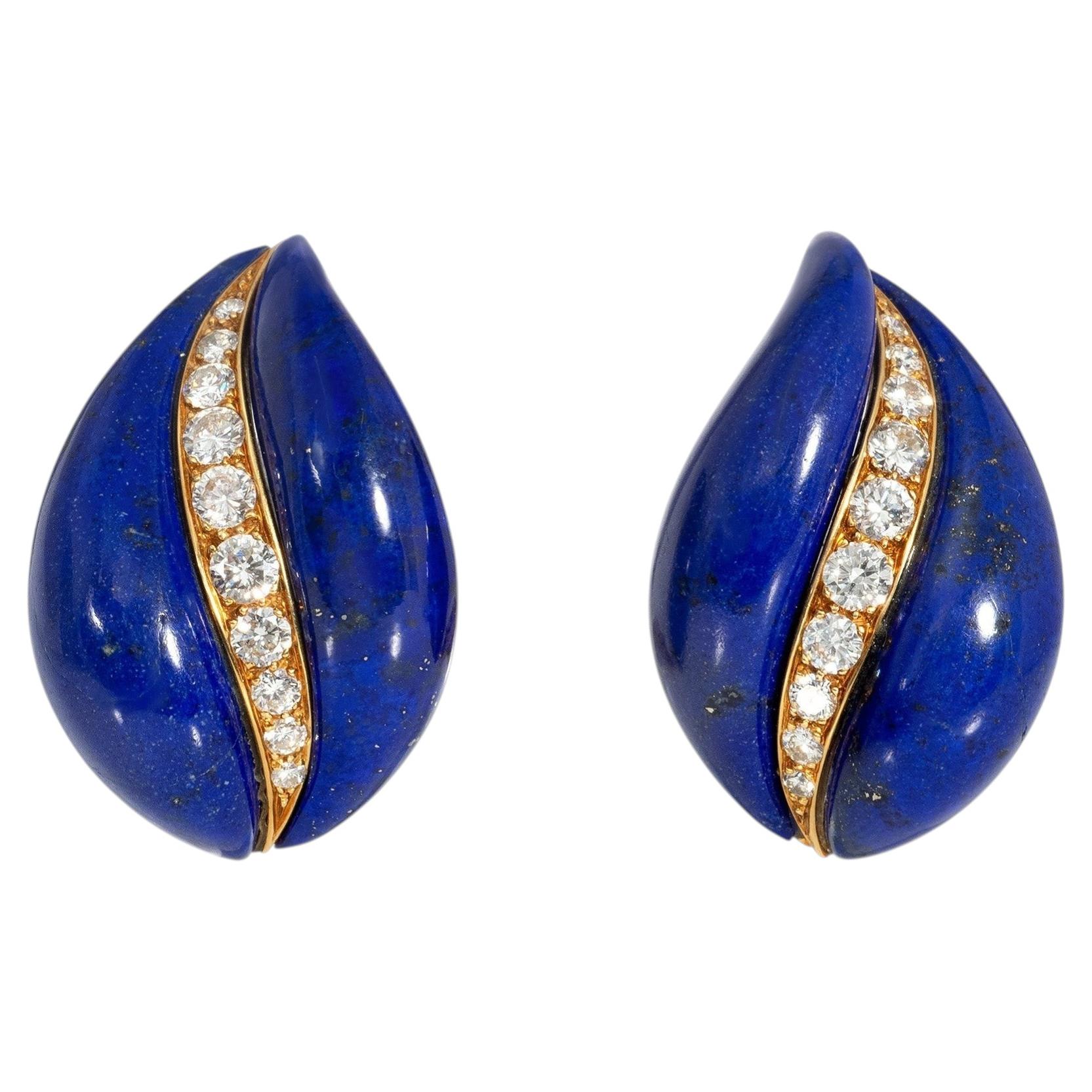 French lapis and diamond flame earrings