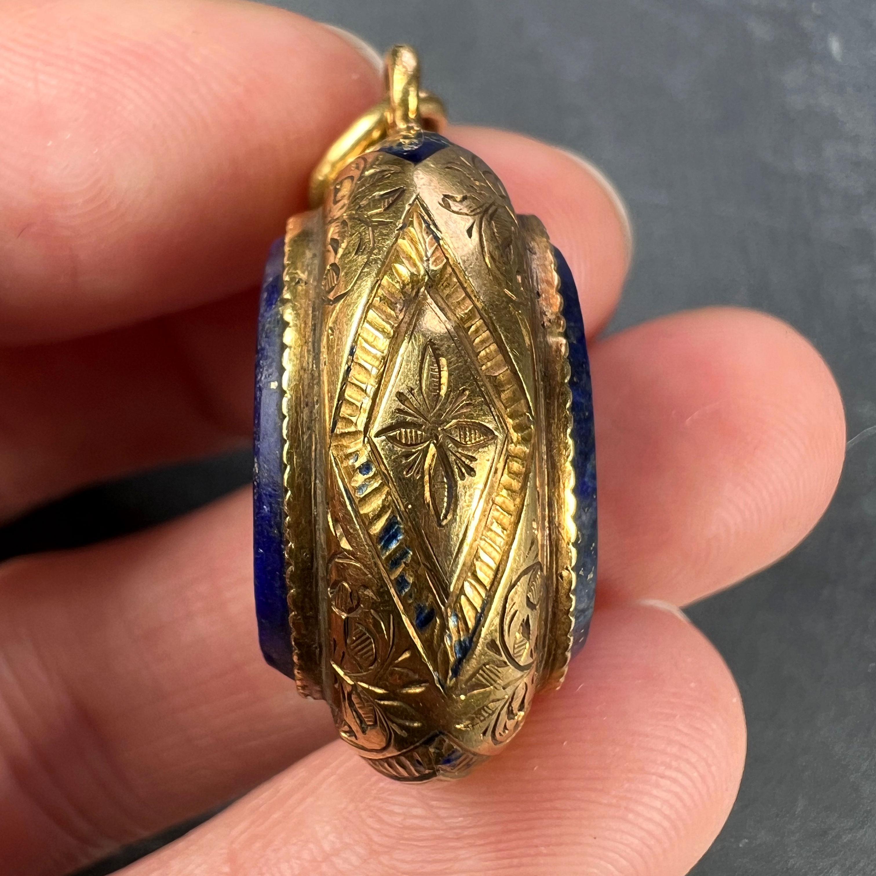 French Lapis Lazuli 18K Yellow Gold Charm Pendant  For Sale 3
