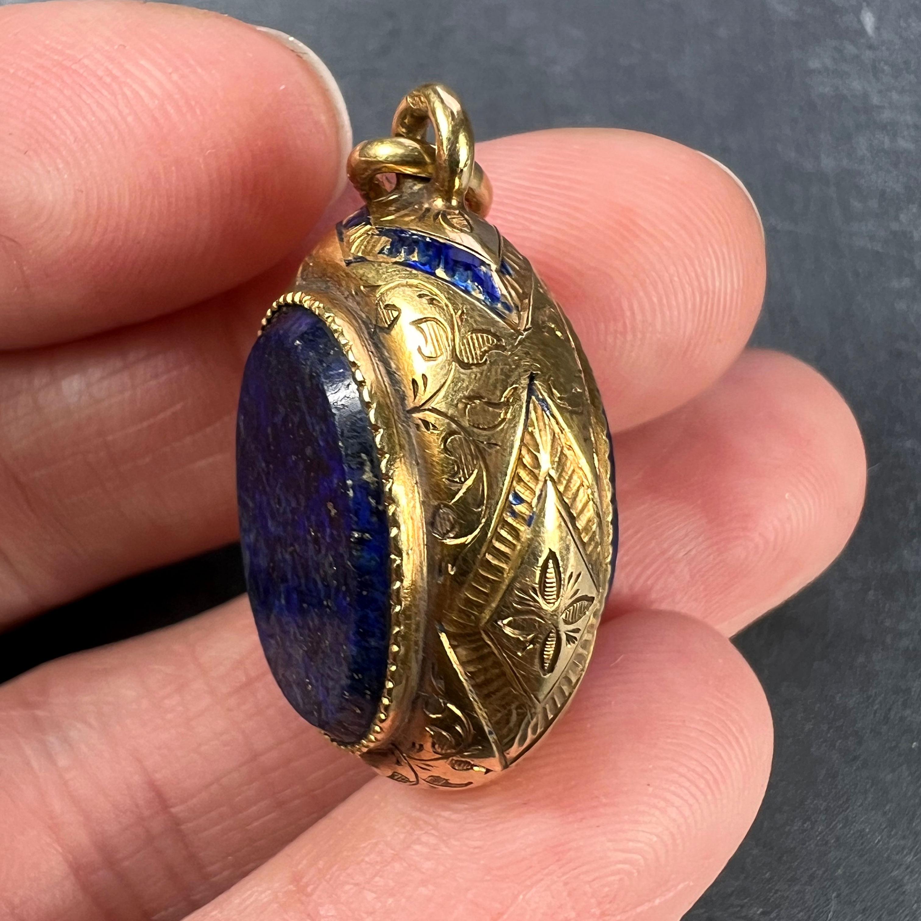 Pendentif breloque en or jaune 18 carats et lapis-lazuli français  en vente 2