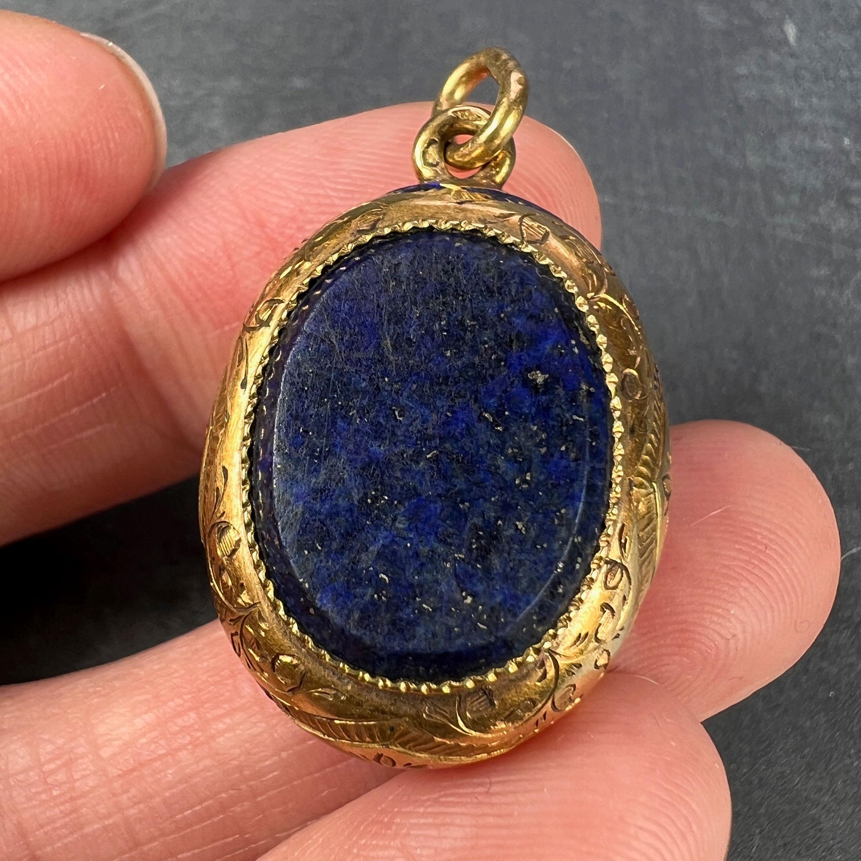 French Lapis Lazuli 18K Yellow Gold Charm Pendant  For Sale 1